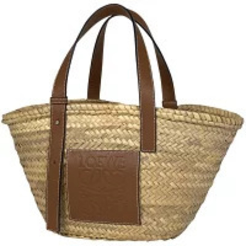 Loewe Basket Bag Straw Tan Anagram Palm Leaf Tote Leather